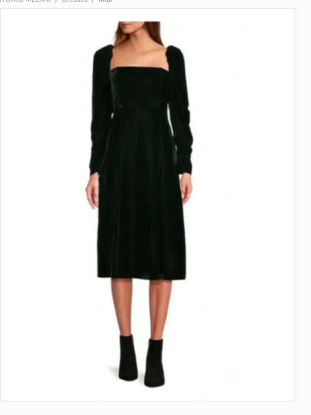 NWT Antonio Melani MacKenzie Square Neck Long Sleeve Velvet A-Line Midi Dress 2